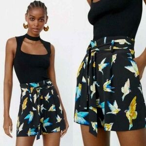 Zara Black Bird Print Shorts
